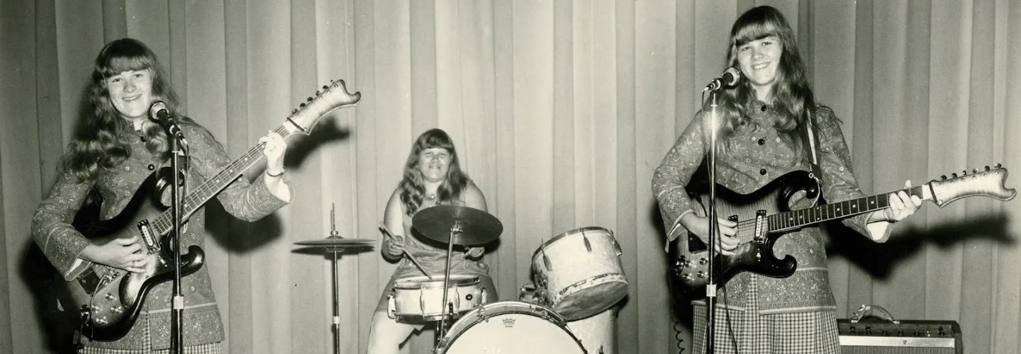 black and white photo of The Shaggs