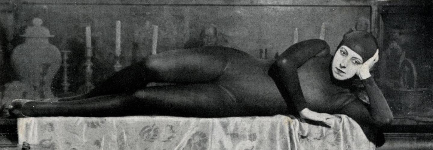 Musidora in the famous black catsuit in LES VAMPIRES