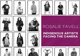 exhibit graphic with grid of black and white portraits of Indigenous artists 