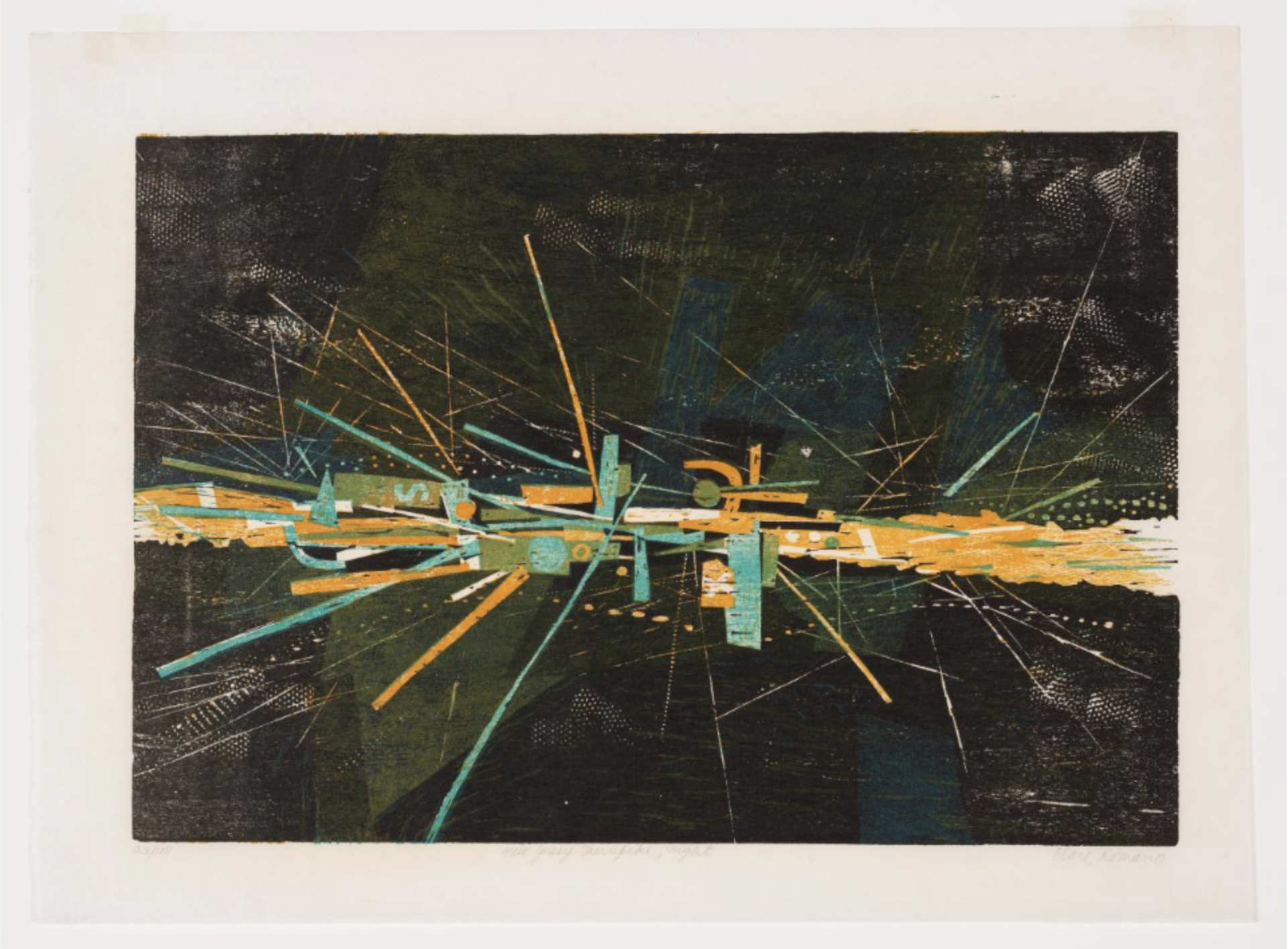 abstract depiction of car headlight glare at night