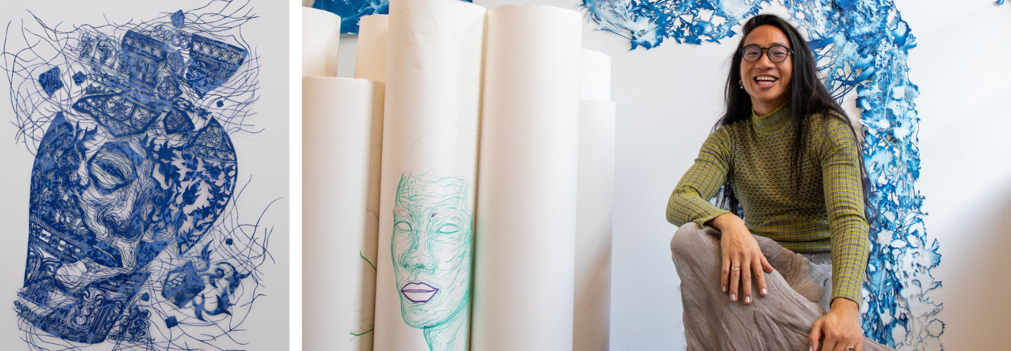 artwork, artist sitting in studio