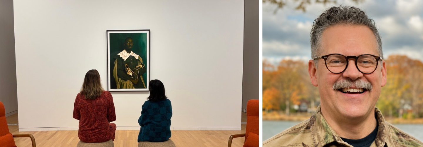 two women looking at art