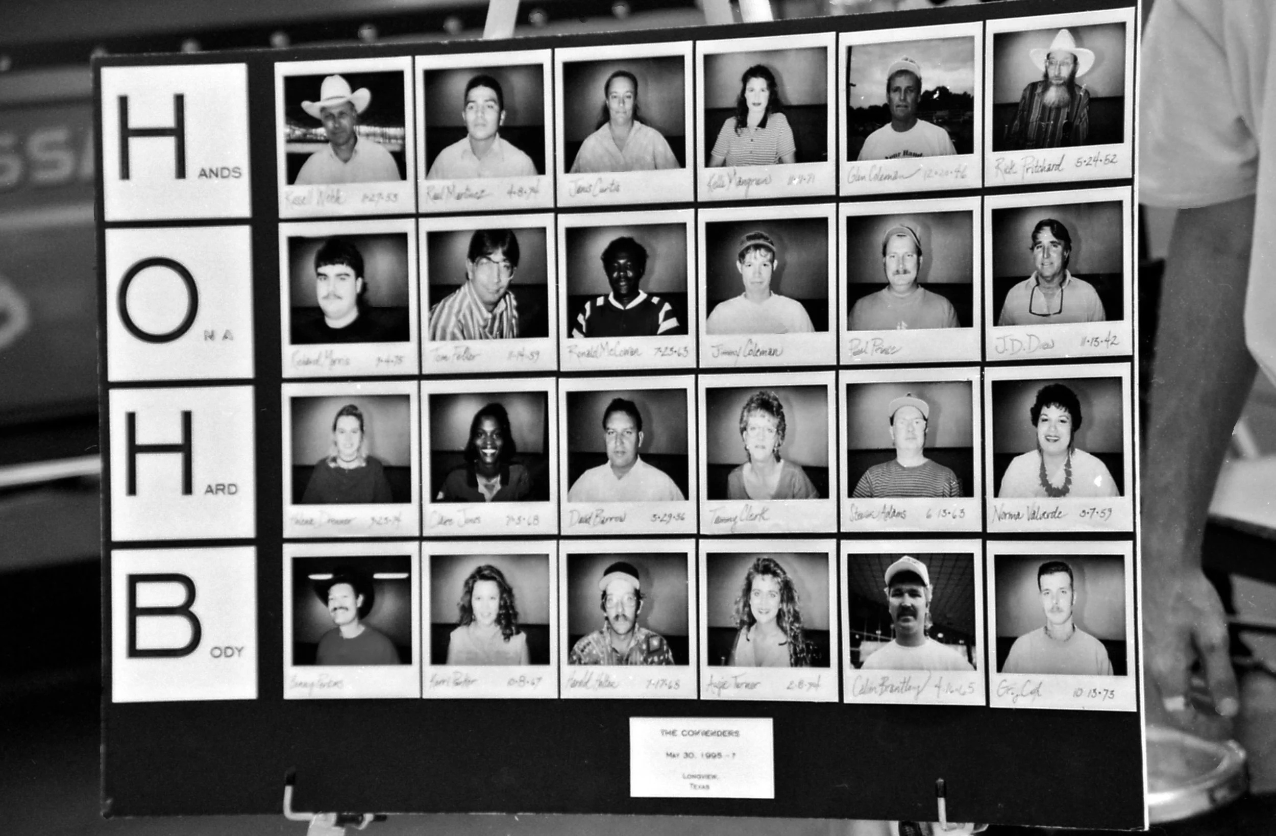 Black and white image of contestant board for HOHB