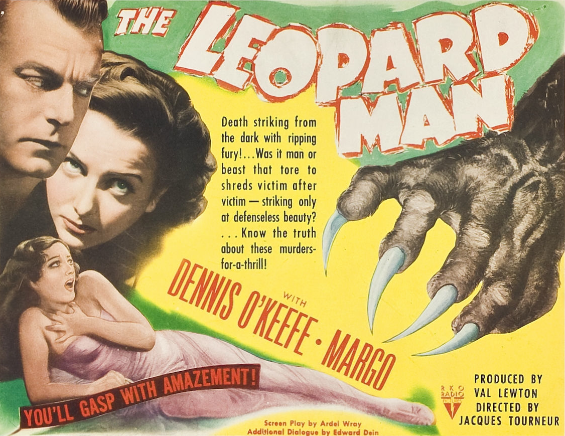 Vintage illustrated poster in yellow & green for The Leopard Man