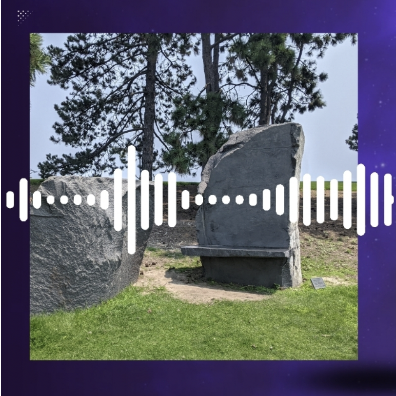 waveform graphic over image from Block sculpture garden